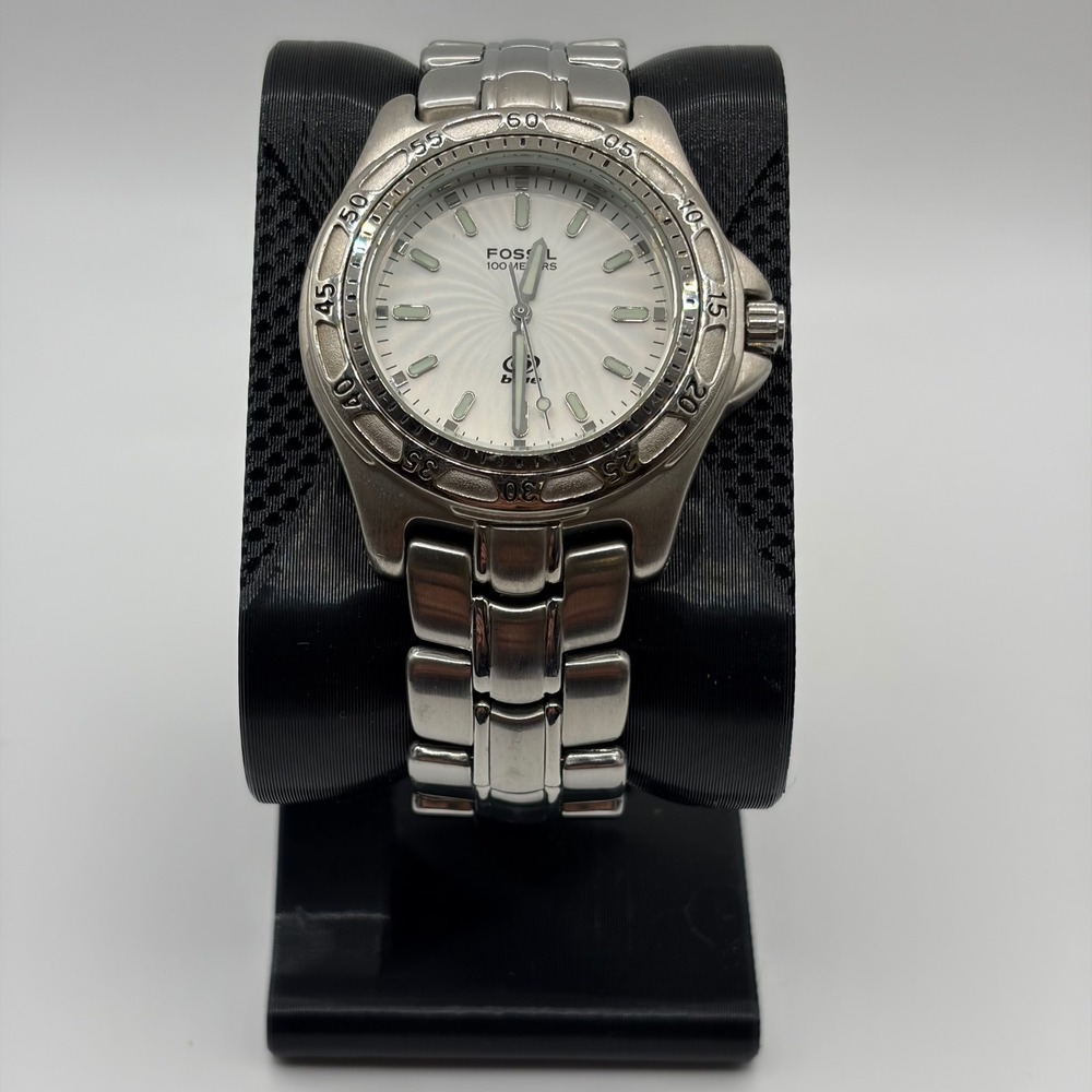 Fossil Nordstrom‎ ND-3449 Mens 40mm Silver White Dial Diver Watch
